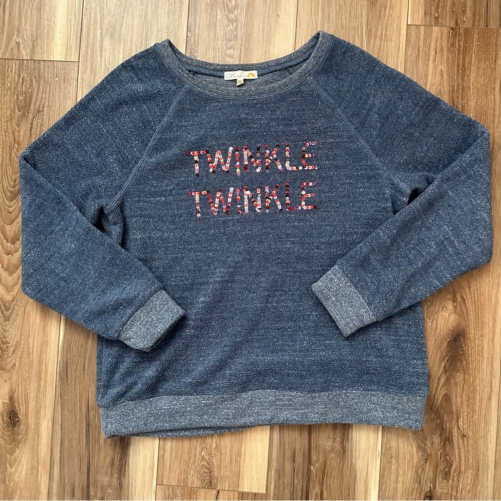 C&C California Sequined "TWINKLE TWINKLE" Fleece Sweatshirt Size Large